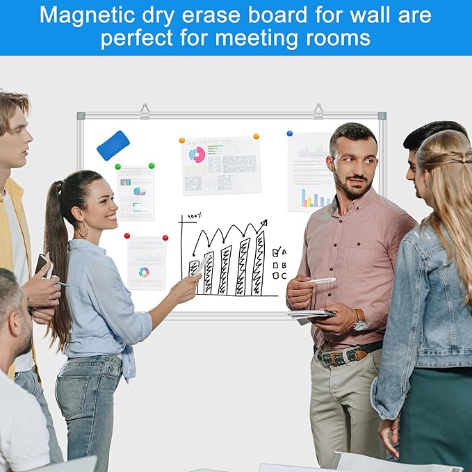 White Board Dry Erase Whiteboard for Wall 48" x 36" Aluminum Presentation Magnetic Whiteboards with Long Pen Tray, 12 Magnets, 3 Markers & 1 Eraser