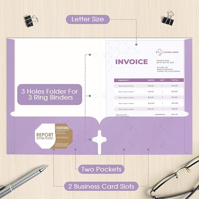 Pastel Folders with Pockets, 2 Pocket Folders Bulk (120 Pack, Assorted Colors), 3 Hole Punched with Business Card Slot, Letter Size, Cute Aesthetic Paper File for School Office Home for Girls