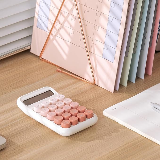 Y YOMA 1 Pack Mechanical Switch Calculator with 10 Digit Large LCD Display Big Button, Mini Cute Desktop Calculator 4 Function Basic Calculators for School Home Office Business, Cute Pink