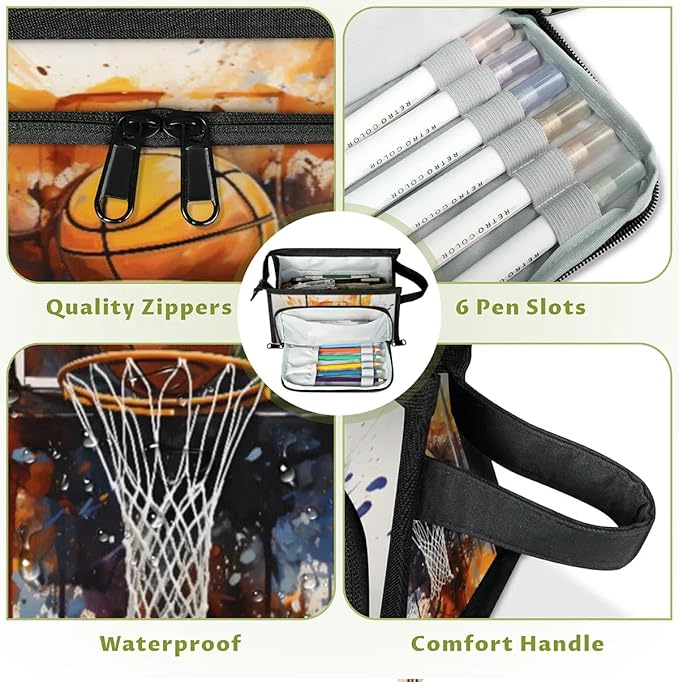 Large Capacity Pencil Case Pouch, Basketball Sport Portable Zipper Pencil Cases Pencil Bag Office Stationery Bag Makeup Bag Desk Organizer for Women Men