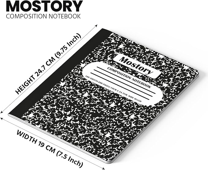 MOSTORY Pack of 5 Composition Notebook - Wide Ruled 200 Pages (100 Sheets), Size 7.5" x 9.75", Bulk School Supplies, Office, Bulk Notebooks for School, Writing Journal Notebook with Lined Paper