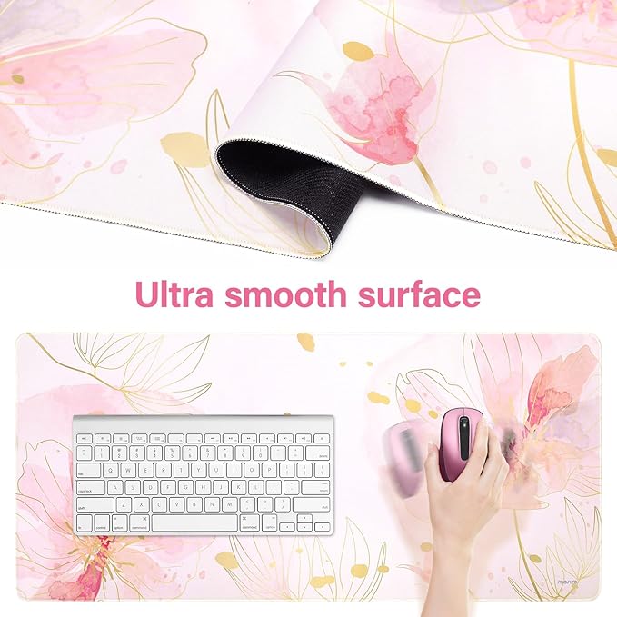 MOSISO Desk Mat Keyboard Mouse Pad Set, Large Gaming Mouse Pad&Keyboard Wrist Rest&Mousepad with Wrist Rest&Coaster, Ergonomic Non-Slip Home Office Mousepad with Memory Foam, Pink