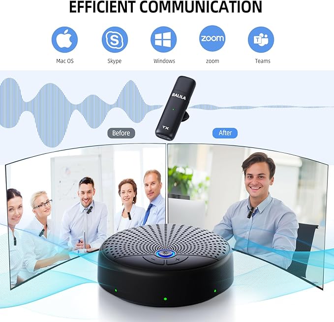 Conference Speaker and Microphone, 10 AI Mics 360° Voice Pickup, Noise Reduction, Echo Cancellation USB Speakerphone for 10 People Business Conference, Compatible with Leading Platforms