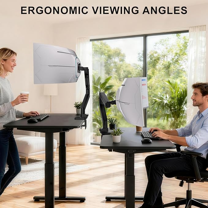 WALI Ultrawide Monitor Arm for 17-49 Inch Heavy Duty Curved Screens, Holds up to 44 Lbs, Adjustable Gas Spring Single Monitor Desk Mount with C-Clamp, Grommet Base, 75/100mm VESA, (GSM001XL), Black