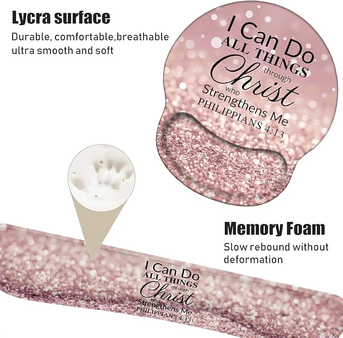 Keyboard Wrist Rest and Mouse Pad Wrist Rest Support Set, Non-Slip PU Base for Gaming and Office, Comfortable & Lightweight for Easy Typing & Pain Relief, Quote Bible Verse Philippians 4-13