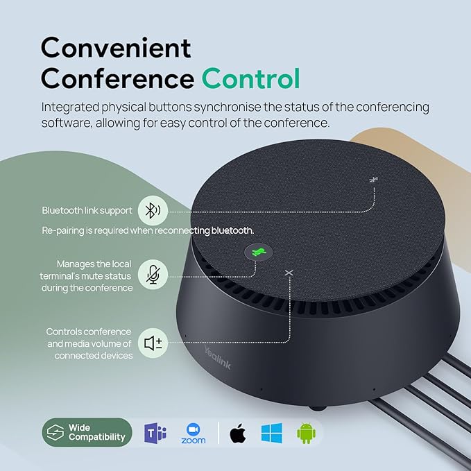 Yealink CP50 Conference Call Speaker and Microphone with Ai Noise Cancellation, Speakerphone for Teams Room, 8 360° Omnidirectional Mics, Bluetooth, USB-C, Daisy Chain, 19.69ft Pickup