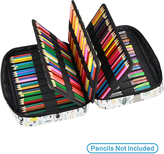 YOUSHARES Colored Pencil Case 220 Slots Pen Case Organizer With Handy Wrap & Zipper, Multilayer Holder for Prismacolor Colored Pencils & Gel Pen (Forest)