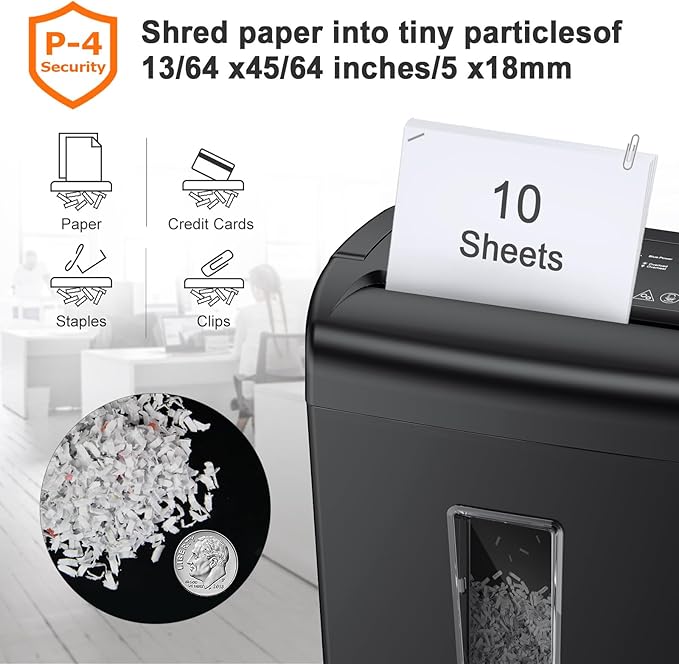 Bonsaii 10-Sheet Cross Cut Paper Shredder, 5.5 Gal Home Office Heavy Duty Shredder for Credit Card, Staple, Clip with Transparent Window(C209-D)