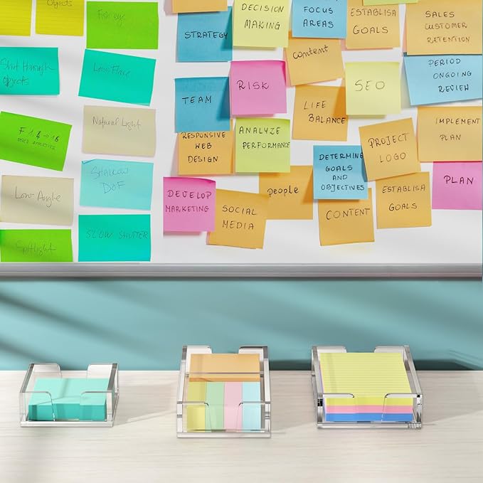 WINFFOR Acrylic Notepad Holder Dispenser - 3x3 in 2IN1 Sticky Note Memo Holder for Desk Organizer (W/O Pads) Office Desk Accessories School Supplies, Crystal Clear