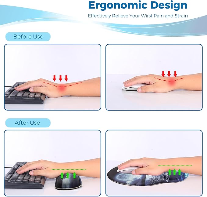 Mouse Pad and Keyboard Wrist Rest Support, with Non-Slip PU Base,Gel Mouse Pad with Coaster,Pain Relief for Gaming, Computer,Office -Moon Ocean