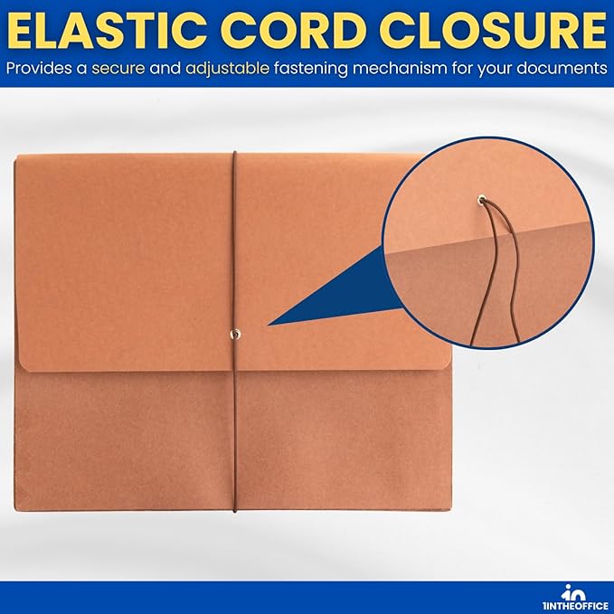 1InTheOffice Expanding File Folder with Flap and Cord Closure, 5-1/4" Expansion, Letter Size, Wallet Redrope, 3 Pack
