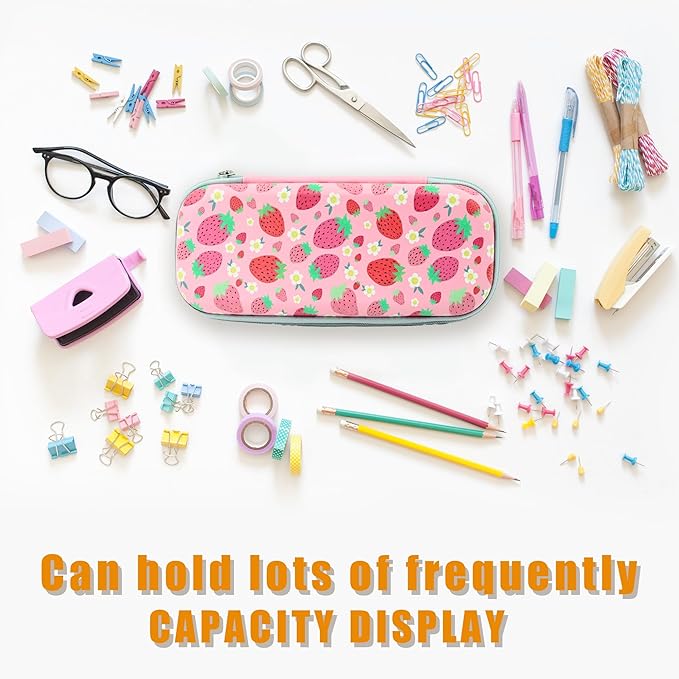 Pink Strawberry Pencil Box Zip Pencil Case for Boys Girls School Organizer Pencil Bag Large Capacity Pencil Pouch