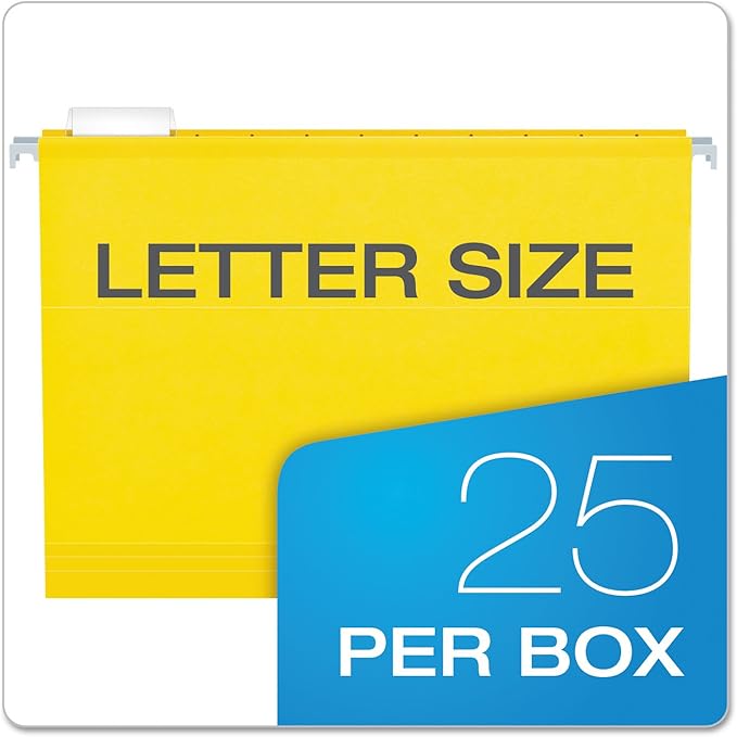 Pendaflex Extra Capacity Reinforced Hanging Folders, Letter Size, Yellow, 25 per Box (4152X2YEL)