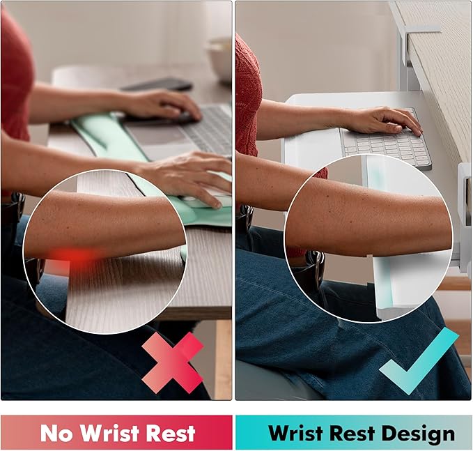 Fenge Keyboard Tray Under Desk, Pull Out Keyboard & Mouse Tray with C Clamp Mount, Sliding Keyboard Holder for Desk, 25.6 x 11.8 inch Large Slide-Out Platform Computer Drawer for Typing, White