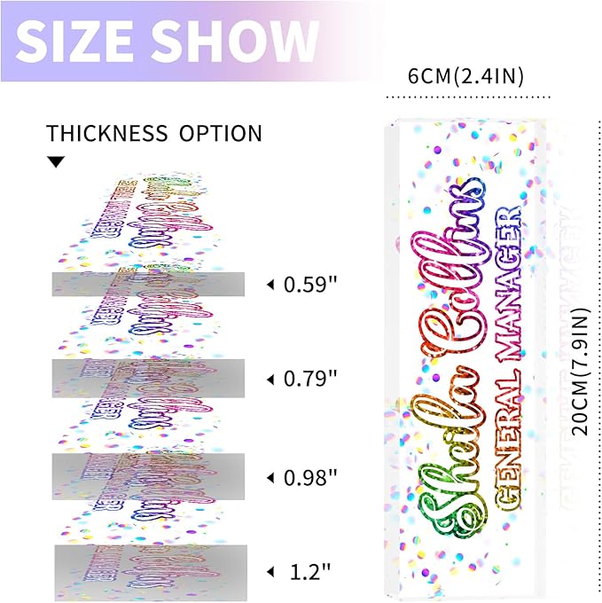 Custom Acrylic Name Plate for Desk, Employee Appreciation Gifts, Office Decor, Personalized, Funny Office Gifts for Coworkers Boss Teacher (Rainbow)