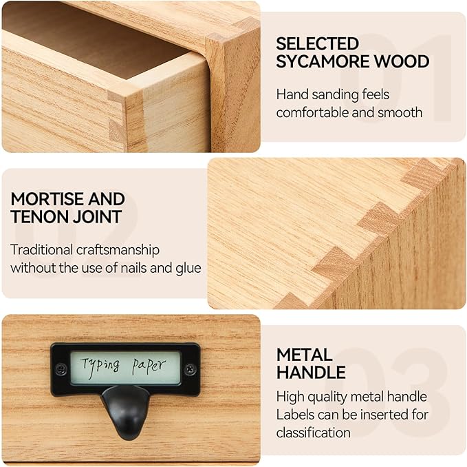 Kirigen Natural Wood Desktop Storage Cabinet -Shallow Type Drawers - Fax Stand with metal handle - Small File organizer Size 13.78"L*10.6"W*5.9"H(NA, 2-Layer &2 Drawers)