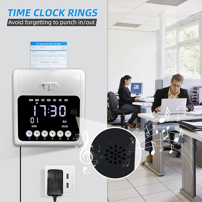 TooCust Time Clock Bundle for Small Business, Passcode Time Clock Punch Machine with 400 Time Cards, 4 Ink Ribbons, 2 Ten-Slot Time Card Racks, Auto-Align Clock in Machine for Employees