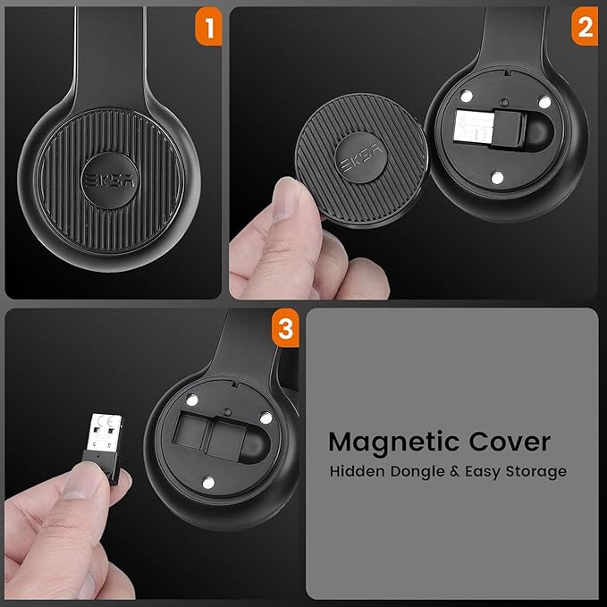 EKSA H16 Wireless Headset with AI Noise Cancelling Microphone, Bluetooth V5.2 Headphones with 2.4G USB Dongle & Mic Mute, 55Hours Playtime for Computer/Laptop/PC