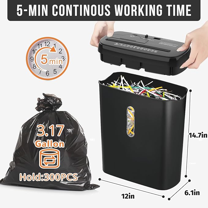 10-Sheet Strip Cut Paper Shredder, P-2 Security Level for Home Office, 3.17 Gallon Bin, Shreds CDs & Credit Cards, ETL Certified, Black