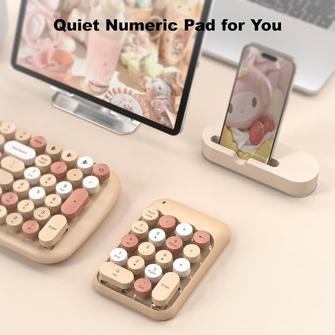 MOFII Wireless Number Pads - MilkTea Numeric Keypad 18 Keys USB 2.4G Round Keycap Colorful Extensions Keypads, Financial Accounting Portable Numpad 10 Key for Laptop/PC/Notebook/Surface Pro