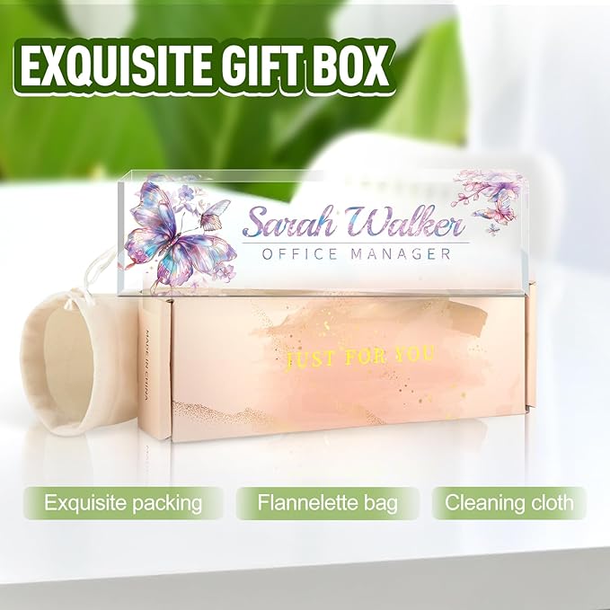 Name Plate for Desk, Desk Name Plate Personalized, Office Decor for Women Men, Acrylic Desktop Accessories, Office Appreciation Gifts for Boss Social Workers Nurse Teacher Employee (Galaxy)