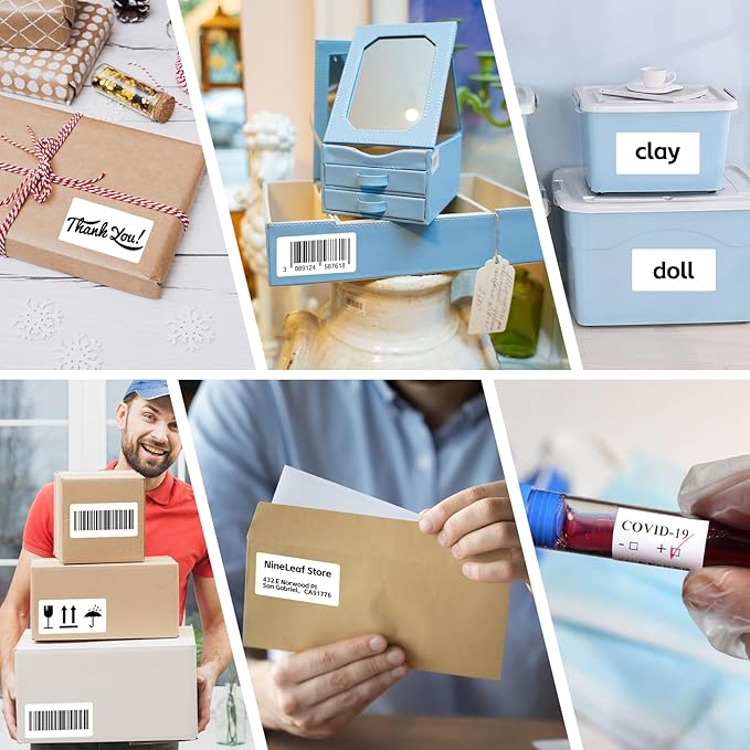 NineLeaf 4 Roll 2.25''x1.25'' Direct Thermal Label Perforated UPC Barcodes Postage Shipping Address Labels with 1000 Labels/Roll Compatible for Zebra Eltron Rollo Desktop Label Printers