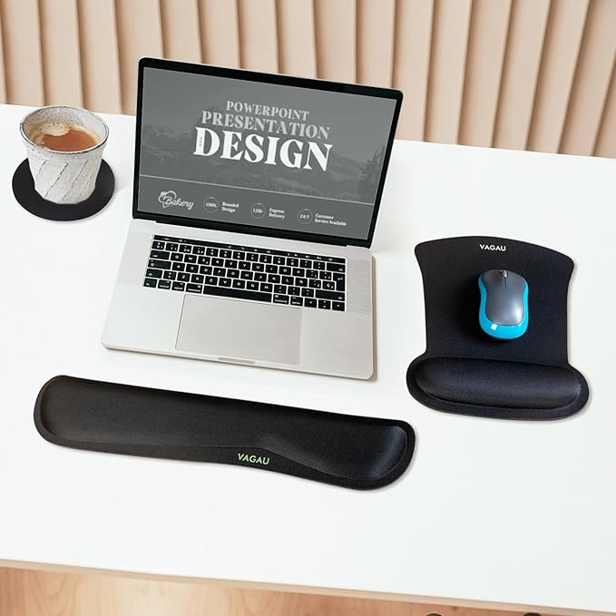 VAGAU Premium Keyboard Wrist Rest and Mouse Pad Wrist Support, Ergonomic Memory Foam Set for Office, Laptop, Mac, Computer and Gaming, Comfortable Typing &Wrist Pain Relief (C-Black)
