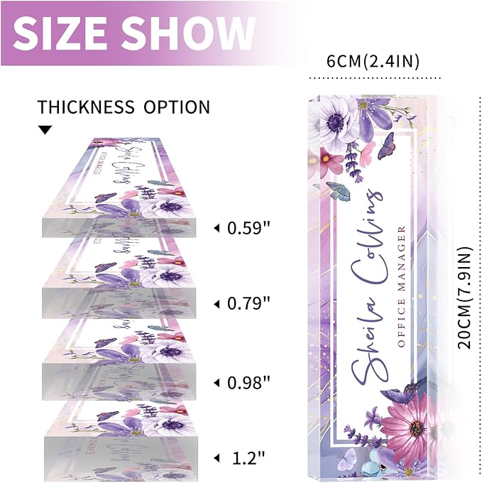 Custom Name Plate for Desk, Employee Appreciation Gifts, Acrylic Desk Name Plate Personalized, Office Desktop Accessories, Office Decor Gifts for Coworkers Boss Teacher (Purple Flower)