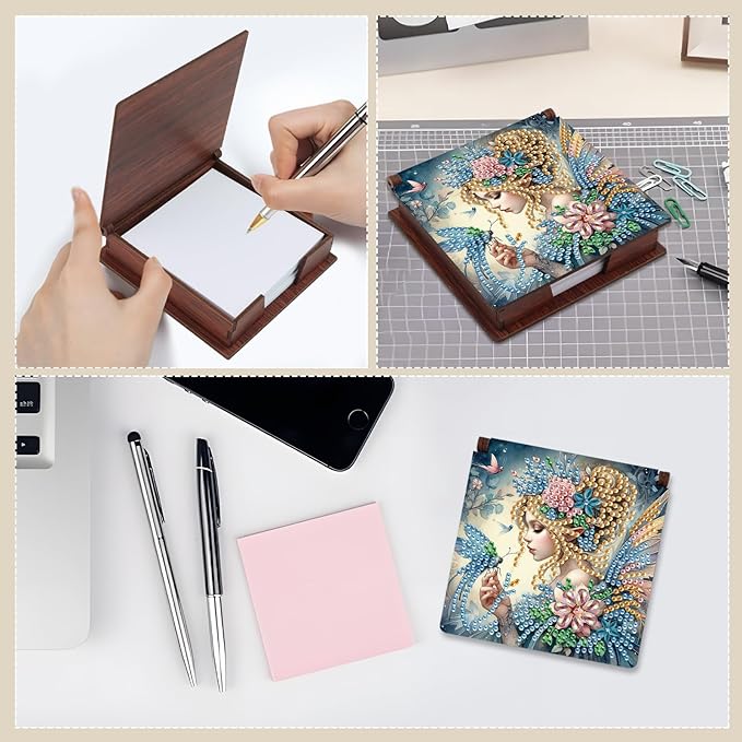 Girl Diamond Painting Kit Note Box,Memo Paper Storage Box Diamond Art,Sticky Note Holder Diamond Art,Diamond Painting Memo Pad For Office Desk. (Girl)