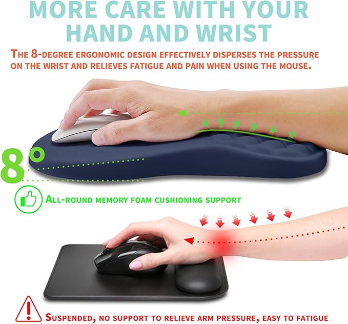Ergonomic Mouse Pad Wrist Support with Memory Foam Massage Bulge, Carpal Tunnel Pain Relief Mousepad Wrist Rest for Mouse(12x8 inch, Dark Blue)