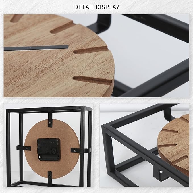 Vintage Black Table Clock on Stand, Decorative Desk and Shelf Clock, Rustic Mantel Clock Farmhouse Clock Non-Ticking