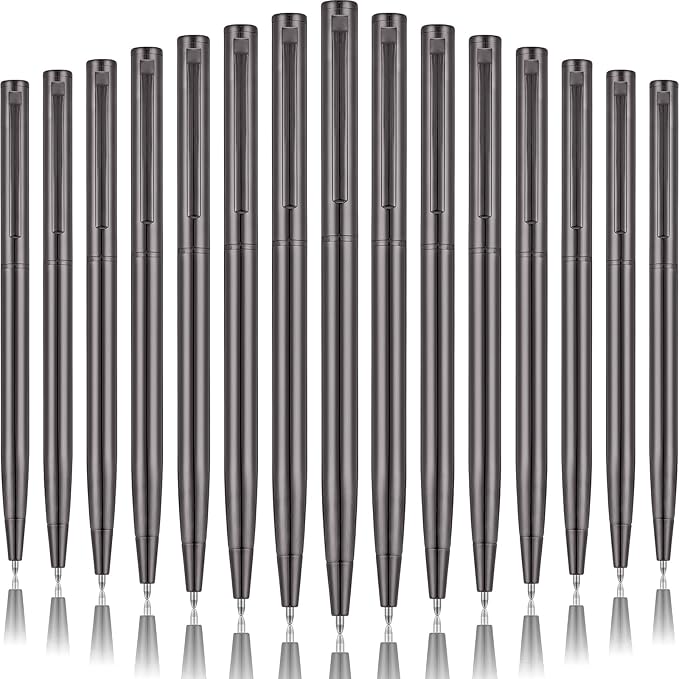 Zonon 15 Pieces Bronze Black Metal Slim Ballpoint Pens Bulk Retractable Metallic Black Ink 1 mm Medium Point Smooth Writing Pens for Wedding Business Office Supplies Student Teachers Men Women Present