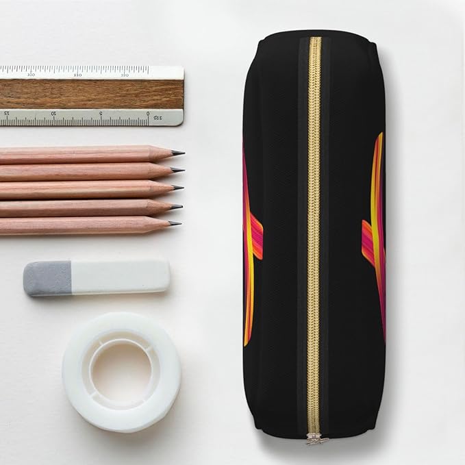 Cute Initial Pencil Case for Kids Simple Leather Pencil Pouch for Boys Girls Letter Design Pencil Box Pen Bag Pencil Pouch Office Stationery Organizer, Rainbow Letter F