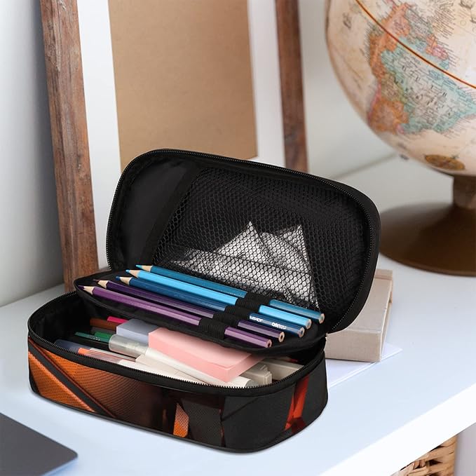 Pardick PU Leather Pencil Case Basketball Pencil Organizer with Zipper, Pencil Box for Boys Girls, Office School