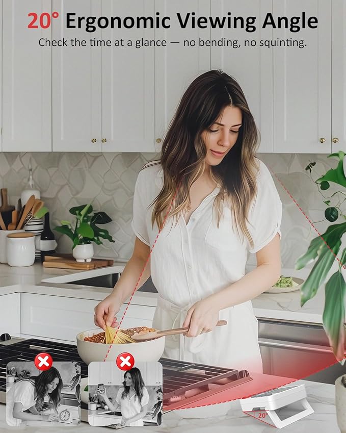 Digital Kitchen Timer for Cooking - 4 Channel Count Up Countdown Timer with Loud Alarm and Silent Mode, Large Display, Magnetic Back, Auto Memory for Classroom Study Gym, Battery Included (White&Grey)