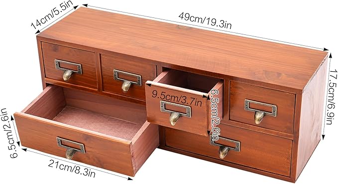 6-Drawer Wooden Desk Organizer, Vintage Desktop Organizer Cabinet Desk Drawer Organizer Storage Box for Office Home, No Assembly Required
