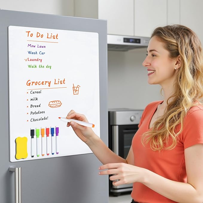 M&G Magnetic Dry Erase Board for Fridge, 19”x 13” Fridge Whiteboard for Kitchen, Refrigerator White Board Set with 6 Markers and Eraser, to Do List, Family Schedule Planning Board