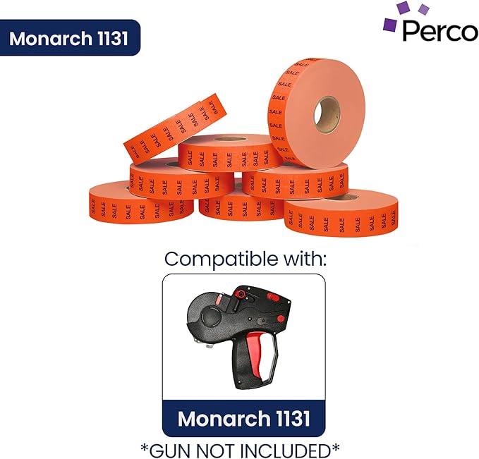 Perco Sale Fluorescent Red Pricing Labels for Monarch 1131 Price Gun – 3 Sleeves, 24 Rolls Value Pack - 60,000 Price Marking Labels – with Ink Rolls Included