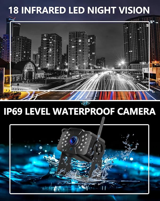 RV Backup Camera Wireless DOUXURY IP69 Waterproof 170° Wide View Angle HD 1080P Rear View Camera + HD LCD 7" Monitor, Digital Wireless Camera System for RV Truck 5th Wheel Trailer Pickup Camper Bus