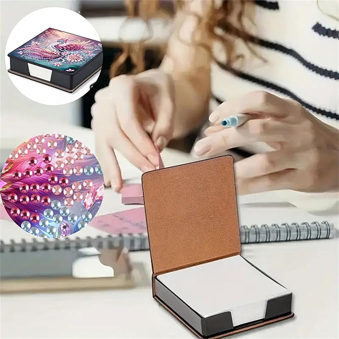 Peacock Diamond Painting Note Box Memo Pad Holder, Diamond Art Sticky Notes Organizer for Desk, Aesthetic Stationery Storage Case for Office,School Supplies (Peacock)