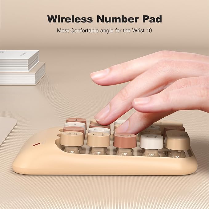 MOFII Wireless Number Pads - MilkTea Numeric Keypad 18 Keys USB 2.4G Round Keycap Colorful Extensions Keypads, Financial Accounting Portable Numpad 10 Key for Laptop/PC/Notebook/Surface Pro