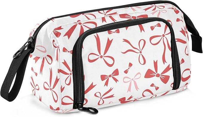 Red Bow Pencil Case Pouch Big Capacity Pencil Bag Box Organizer Pen Case with Handle Pencil Cases for Girls Boys Women School College Office