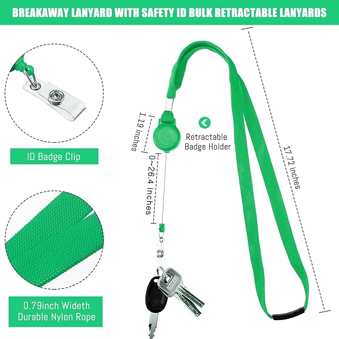 Windyun 72 Pcs Breakaway Lanyard with Safety ID Bulk Retractable Lanyards Flat Neck Straps (Green)
