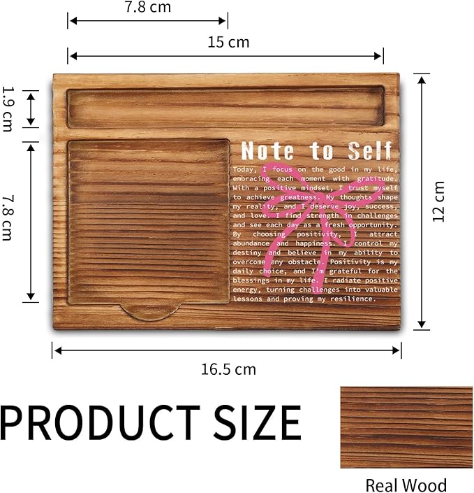 Note to Self Sticky Note Holder, Motivational Desk Gift with Positive Affirmations, Wooden Office Decor for Women Teens Coworkers, Inspirational Self Growth Note Pad Holder ZSS86