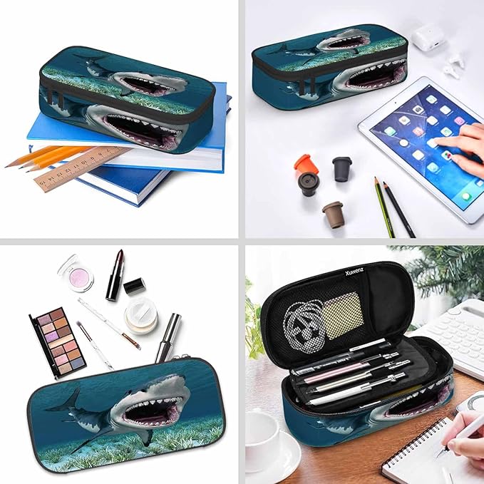 Great White Shark Pencil Case Organizer Coral Ocean Sea Fish Stationery Box Makeup Box School Supply for Boy Girl Men Women