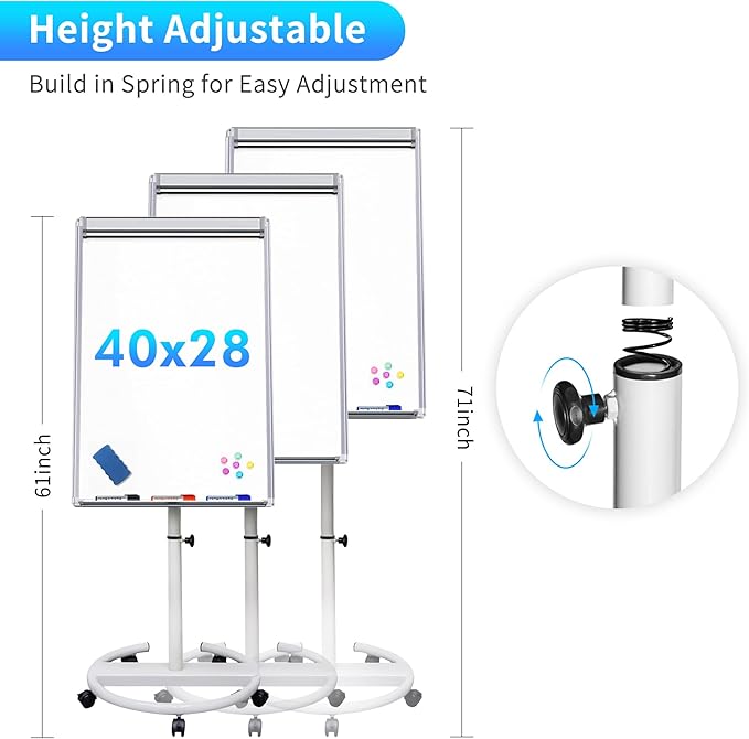maxtek Mobile Dry Erase Board – 40x28 inches Magnetic Portable Whiteboard Stand Easel White Board Flipchart Easel Board with 25 Sheets Paper Pad for School Supplies