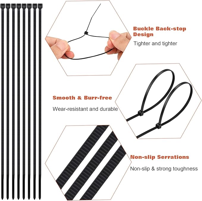 2000 PCS Small Black Cable Zip Ties 10 inch, Thin Plastic Wire Zip Ties Strap for Chain Link Fence, Durable Zipties 45 LB for Machinery, Vehicles, Farms