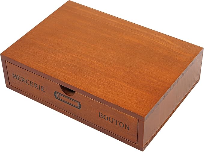Stackable Wooden Desk Organizer 1 Drawer Retro Brown Modular Storage Boxes for Home Office, Makeup, Stationery - No Assembly Required