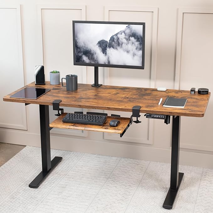 VIVO Small Keyboard Tray, Under Desk Pull Out with Extra Sturdy C Clamp Mount System, 20 (26 with Clamps) x 11 inch Slide-Out Platform Drawer, Rustic Vintage Brown Top, Black Frame, MOUNT-KB05ES-N