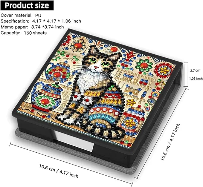 Cat Diamond Painting Kit Note Box,Cute Memo Paper Storage Box Diamond Art,Sticky Note Holder Diamond Art,Diamond Painting Memo Pad For Office Desk. (Cat)